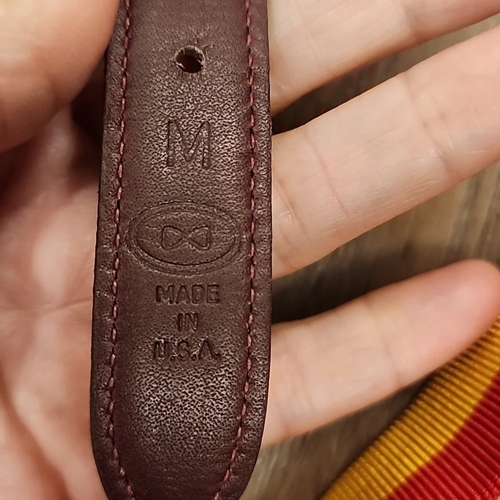 Trafalgar Ribbon Belt Adjustable Red & Gold w/Leather Accent size Medium